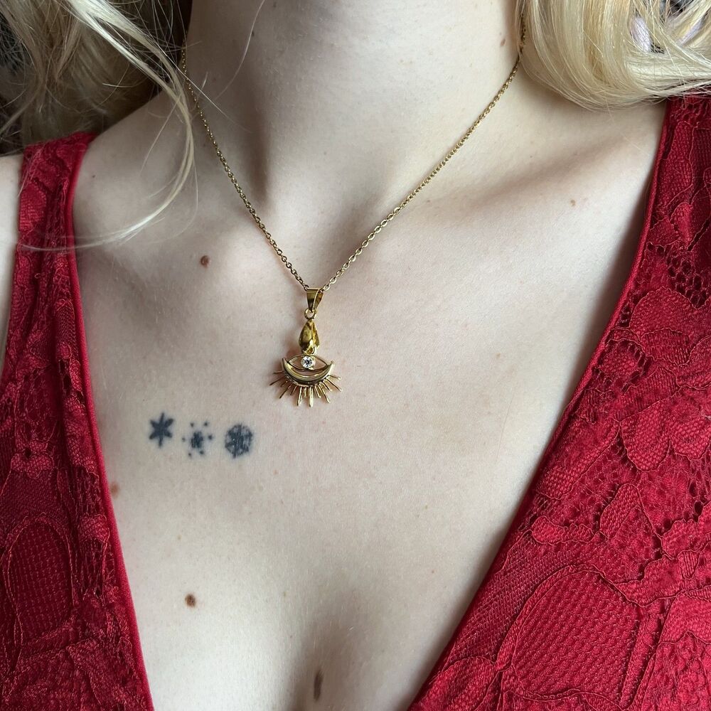 Dainty Gold Tone Evil Eye Necklace 16 Inches Bohemian Whimsigoth Feminine Y2K